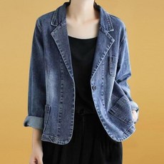 Angel 여성 빅사이즈 데님 코트 루즈핏 캐주얼 숏 데님 재킷
