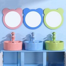 어린이 세면대 세면기 어린이집 유치원 어린이집 어린이용 컬러세면기 미키 거울도자기꼭지 어린이대 위쪽 작은 호위, 01 범용 사이즈 노란색 대야+꼭지+하수 3