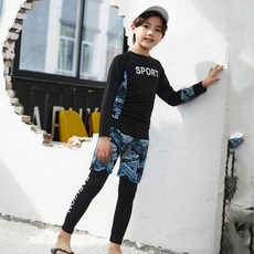 어린이 래쉬가드+레깅스+반바지 수영복 쓰리피스 세트