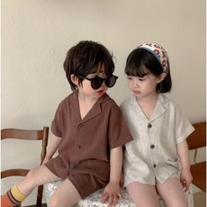 [당일발송] 주니유니 아동 린넨카라셔츠세트 상하복세트 아동상하복 남매옷 형제옷 바캉스룩