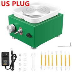  미니 도자기 바퀴 전기 도자기 성형 기계 턴테이블 diy 점토 도구 세라믹 6.5 10cm 2 턴테이블 트레이 조각 키트, 녹색 미국 플러그 