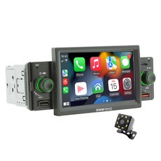 1Din 차량용 라디오 안드로이드 카플레이 블루투스 핸즈프리 자동 MP5 플레이어 A2DP USB FM 수신기 오디오, with camera