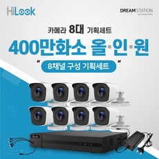 하이크비전 하이룩 QHD 고화질 4백만화소 8채널 DVR+실외 카메라 8대 CCTV 자가설치 세트, 6TB - 하이룩dvr