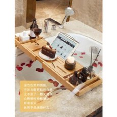 욕조 트레이 선반 신축 욕실 샤워 유럽식 핸드폰 수납, 02 원목색욕조받침백목욕베개(비누함유) 증