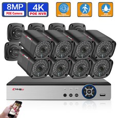 영어 설명서 HD 8ch 4K 초고화질 POE 안전 IP 카메라 시스템 8MP H.265 실외 실내 방수 전자메일 경보 CCTV POE 카메라 키트, 없다, 영국 플러그, 8CH NVR 8pcs 캠, 1개