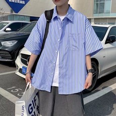 잘 생긴 조커 짧은 소매 셔츠 남자의 항구 줄무늬 간단한 짧은 소매 셔츠 남성 학생 일본 원래 반소매 셔츠