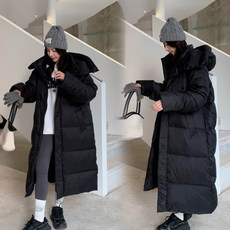 겨울 패션 여성 무릎넘기 루즈핏 아우터 오리털 캐주얼 롱패딩 후드