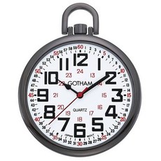 Gotham Mens Gun-Tone Slim Railroad 24 Hour Open Face Quartz Pocket Wat