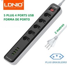멀티탭 멀티플러그 멀티콘센트 LDNIO 브라질 소켓 익스텐션 USB 충전 전기 콘센트 전원 눈금자 라인 필터 플러그 어댑터 스위치 2M, 1개