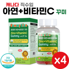 캐나다 직수입 아연 + 비타민C 꾸미 구미 식약처 인증 어린이 키즈 청소년 면역 에너지 성장 발육 에 도움 Zinc + VitaminC for Kids, 4개, 90정