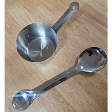 칼백화점 국산 스텐 계량컵 200ml + 눈금없는 양쪽 계량스푼 1세트