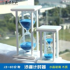 크리스탈 모래시계 질 좋은 15304560분 모래시계 크리스털 우드 블럭 선물 최면 상담, 02 사주모래 15분 백설기 분말