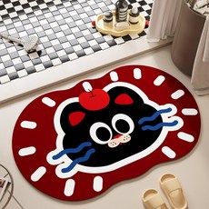 욕실 화장실 발매트 주방매트 규조토 미끄럼방지 흡수 캐릭터 고양이 도그, 1개, 붉은색 케이시고양이