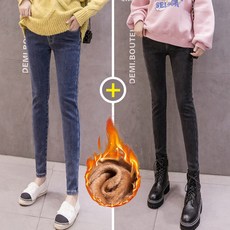 비에스피 겨울데님팬츠 겨울청바지 임부 두꺼운 기모 융 외 입다 패션 파렴치한 어머니 스키니진 레깅스바지 옷