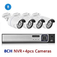 영어 설명서 새로운 4K 초고화질 8MP H.265 POE NVR 보안 시스템 키트 야외 방수 운동 검측 CCTV IP 카메라 오디오 영상 기록 장치, 1T, 8채널 NVR 및 4카메라