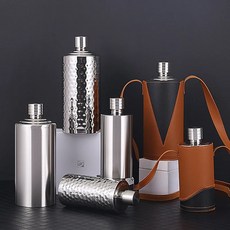 대용량 가죽 두꺼운 304 스테인레스 스틸 방수 주전자 엉덩이 플라스크 위스키 와인 병 선물 500ml 1000ml, 3)18OZ JH304003