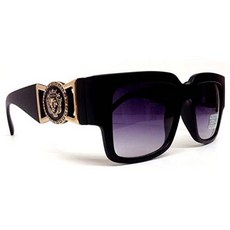 Black Square Gold Lion Head Medallion Square Sunglasses Black Lens (ME