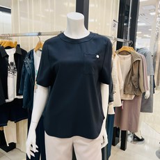 요하넥스 라운드넥 단색 반팔 블라우스(블랙)