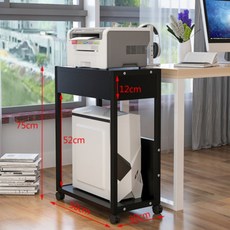 PC받침대 컴퓨터 본체프레임 수납장 선반 이동 본체 지지대 이동식 프린터기수납대 다층, C  블랙 + 블랙 호두2단