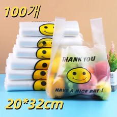 40000KM 스마일 비닐 쇼핑백 예쁜 포장 투명 내구성 봉투, 100개, 20*32cm