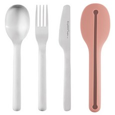 버그호프 스테인리스 스틸 트래블 플랫웨어 3종 세트, Spoon + Fork + Knife + Holder, 1개, Silver + Pink