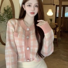 FULIBS 강아지커플룩견주옷 체크 니트 가디건 스웨터 애견커플옷, 핑크/주인옷, 1개