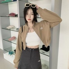 Deeptown 여성용 블랙 지퍼 크롭 후드 고딕 그런지 그래픽 프린트 스웻셔츠 긴팔 스포츠 상의 재킷 한국 패션