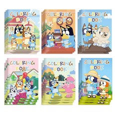 12pcs 애니메이션 Bluey 색상 Diy 색칠하기 책 블라인드 박스 빙고 파티 만화 컬러 낙서 그림 장난감 학습