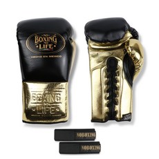 NoBoxingNoLife 소가죽 복싱 글러브 킥복싱 무에타이 격투기 권투 장갑, 16온스, 블랙+골드