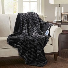 Beautyrest Duke Heated Blanket Luxury Faux Fur Oversize Electric Throw Premium Soft Cozy Brushed Long Fur for Bed Couch with 3 Heat Setting Controll 1 Black