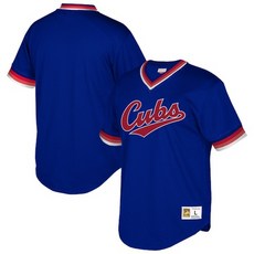 해외Mens Chicago Cubs Mitchell Ness Royal Cooperstown Collection Mesh Wordmark V-Neck Jersey