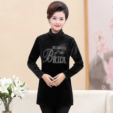 스토리마켓 중노년 엄마 겨울폼 하프기장 기모 융 이너티셔츠 중년 여성의류 벨벳 목폴라 롱슬리브티 4군자정 50대