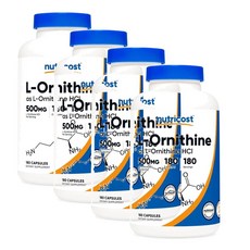 뉴트리코스트 L-오르니틴 HCI 500mg 캡슐 Nutricost L-Ornithine, 4개, 180정