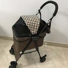 애견유모차 강아지 고양이 대형견 일본 스트라이프 애완 동물 유모차 접이식 충격 흡수 범용 휠 인 외출 자동차 그물 레드 독 유모차 수출, 스타일 A 브라운 15kg 이내