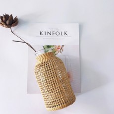 라탄 투명 유리 꽃 화병, 작은것