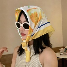 Ogfaour 여름 나들이 바캉스 선 스카프 여성 얇은 통풍 차양 작은 사각 스카프 해변 비치 스카프 헤어 리본 묶음 A22083030