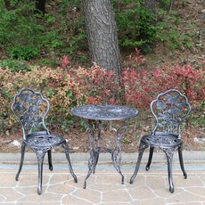 소프트유가구 로즈주물2인세트 야외 정원 테라스 테이블, 실버세트