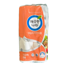 백앤 깨끗한나라 데일리 키친타올 그린티 150매, 8개