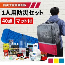 1인용 40종 피난 가방 세트 방재 배낭 위험 상황 올인원 백팩 자연 재해 비상 사태 생존 키트 재난 대비 용품 안전 보호 굿즈 대피 굿즈, 레드, 1개