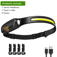 토치 5 배터리 모드 COB 램프 가지 헤드라이트 LED 충전식 내장 센서 손전등 헤드 USB 조명