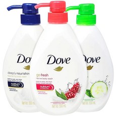 Dove 바디 워시 버라이어티 팩 3개 세트 깊은 영양 상쾌한 오이 석류 향 550ml 펌프 병