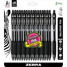 Zebra Pen Z-Grip 접이식 볼펜 미디엄 포인트 1.0mm 블랙 잉크 - 18피스 모델 번호: 22218, 18_Black, Black_36