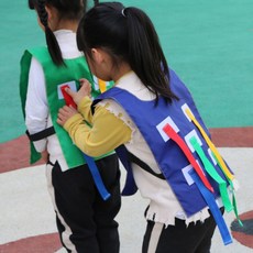 운동회 체육대회 꼬리 잡기 게임 놀이 도구, 녹색 아동 조끼 + 컬러 바개