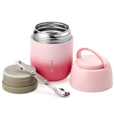 HAWEEK 단열 식품 용기 502.8ml(17온스) 수프 보온 뜨거운 음식 성인용 스테인리스 스틸 진공 런치 박스 접이식 스푼 포함 성인 어린이 보온 휴대용 학교 사무실, 핑크-레드, 1개