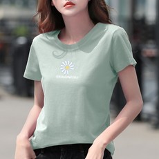 과수를심다학원 레터링 반팔티 데이지 티셔츠 진홍 색깔 유행 CEC 순면 코튼 트렌드 플라워 여름 와이드 루즈핏