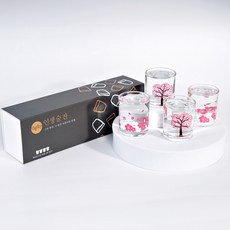 인생술잔 벚꽃 봄꽃 소주잔 60ml, 4개, 1세트 꽃 소주잔 4p 세트 집들이선물 변색 술잔 색이변하는 시온 변온 주문 제작 소주잔
