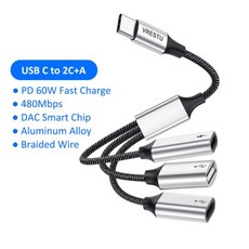 USB C허브 멀티 포트 확장 타입 C to 2.0 USBC Dock HUB 3 in 1 OTG 어댑터 PD60W 충전 MacbookProChromebookiPad ProGoogl, 없음