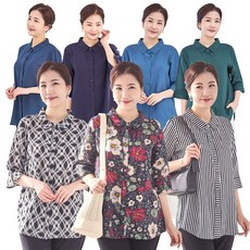 우일인견 여성용 인견 컬러 패턴 오픈 셔츠 7부 블라우스 L XL 2XL