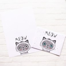 편지지 일식 심플 고양이선생 학생 로맨틱 연서 양식 편지봉투 블랙화이트 세트무료택배 주문제작가능, T03-wow고양이 10장 편지지 10개 편지봉투