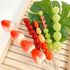[왓위셀] 가짜 탕후루 꼬치 모형 5종 딸기 포도 산사열매 샤인머스캣 과일 설탕, 05. 체리 탕후루